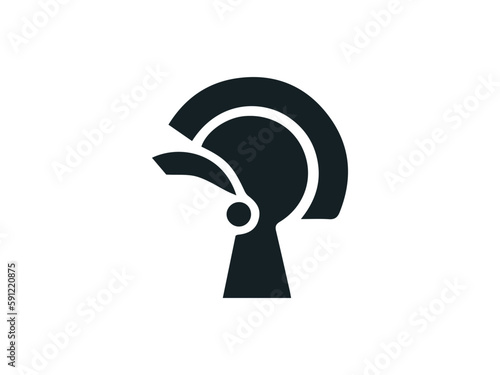 simple Spartan Helmet silhouette, Greek warrior - Gladiator, legionnaire heroic soldier. vector