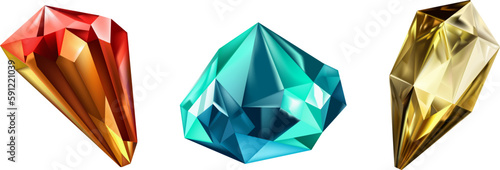 A collection of images of diamonds of various geometric shapes, colors and sizes.Glass shiny crystals with different shades reflecting light.Vector realistic set of glow gemstone or colorful ice.