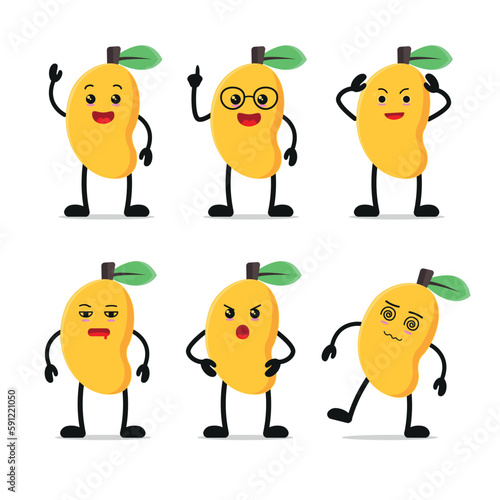 cute sweet mango with various face expression activity vector