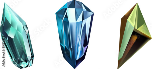 A collection of images of diamonds of various geometric shapes, colors and sizes.Glass shiny crystals with different shades reflecting light.Vector realistic set of glow gemstone or colorful ice.