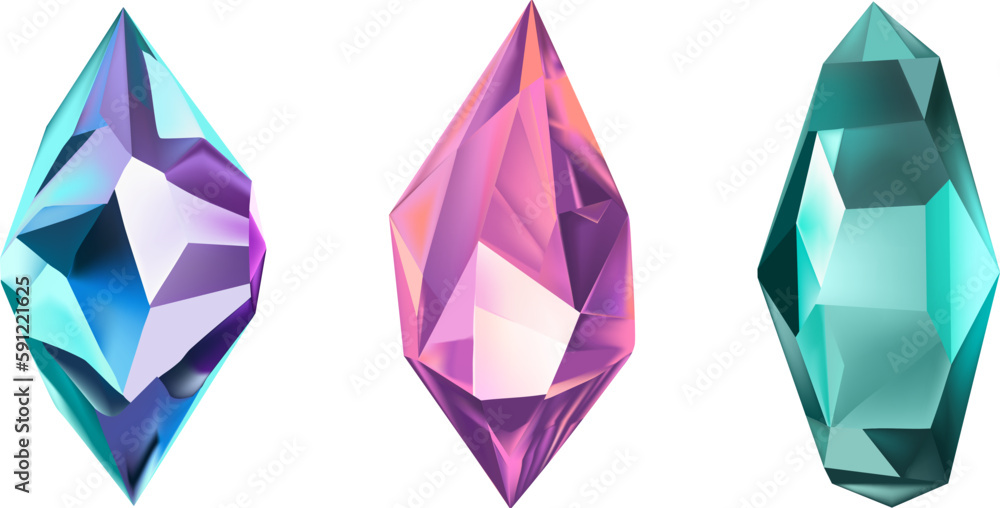 Glass shiny crystals with different shades reflecting light.A collection of  images of diamonds of various geometric shapes, colors and sizes.Vector  realistic set of glow gemstone or colorful ice. Stock Vector | Adobe
