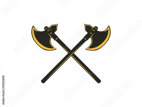 Crossed Axes, Crossed Broad axe, medieval axe, Battle axe, executioner axe in vector