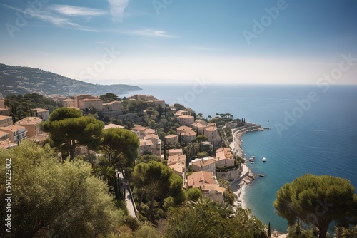 beautiful views of the Cote d'Azur from a bird's eye view AI