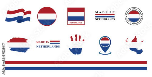 Netherlands national flags icon set. Labels with Netherlands flags. Vector illustration