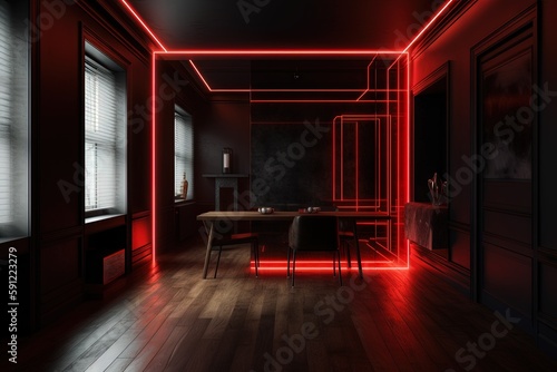 Stylish and modern interior with red neon AI