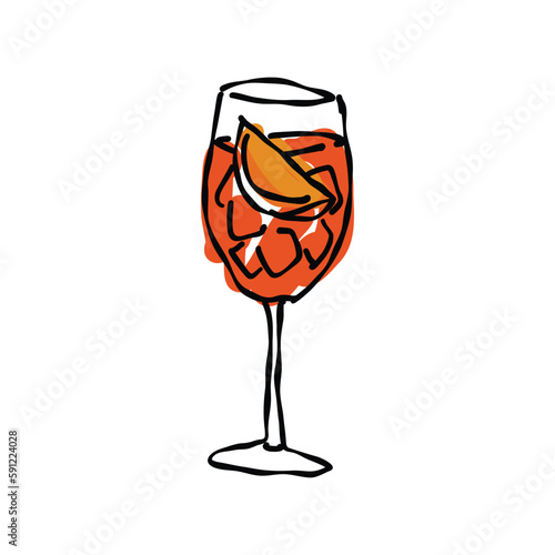 aperol spritz cocktail doodle icon, vector color line illustration