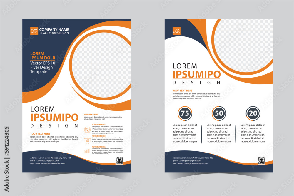 Orange and Black business annual report brochure flyer design template vector, Leaflet cover presentation abstract geometric background, modern publication poster magazine, layout in A4 size Free Vect - obrazy, fototapety, plakaty 