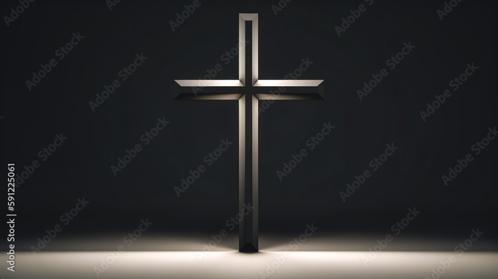 Christian Cross on a dark background, generative AI. Christian Cross on a dark background, generative AI.