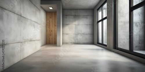 Contemporary room with concrete floor and sleek wall design, Generative AI