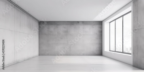 Empty living room is highlighted by a white concrete wall pattern background, Generative AI