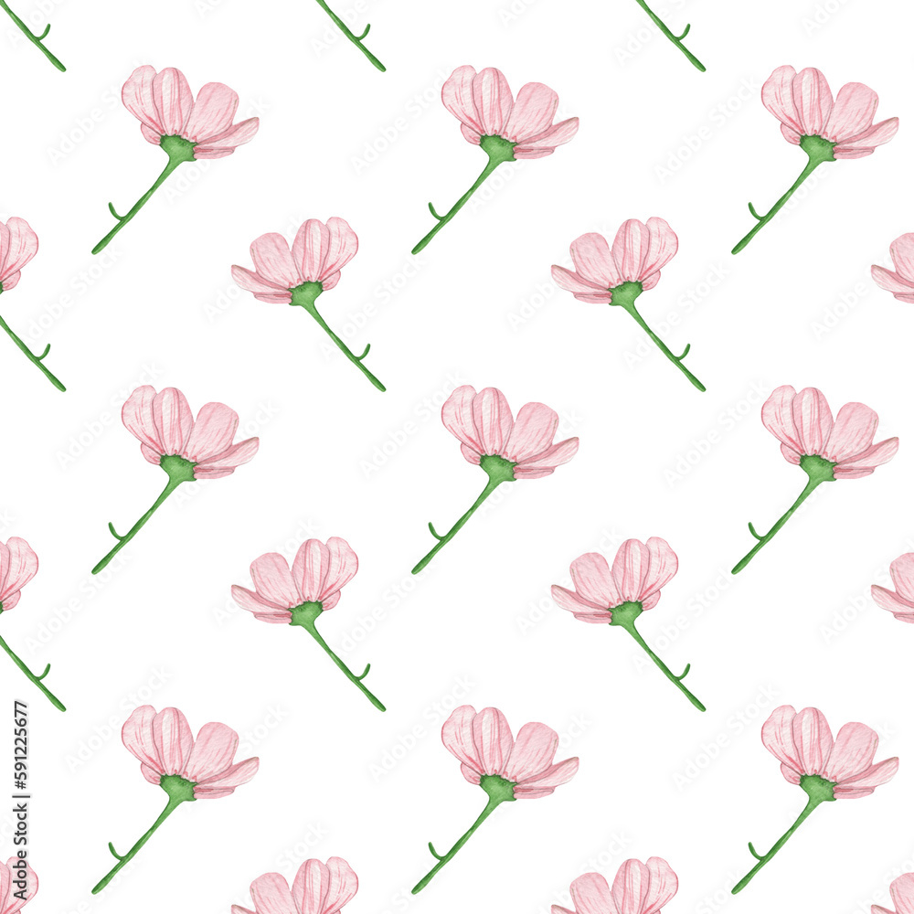 Floral pattern with rose flowers on a white background, hand painted in watercolor. Floral pattern with rose flowers on a white background, hand painted in watercolor.