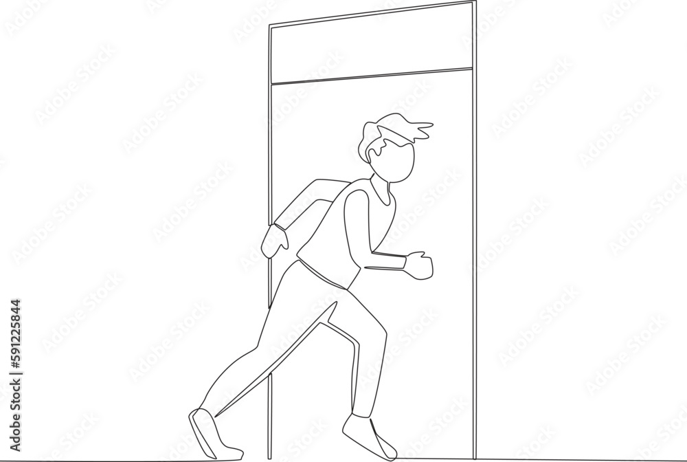 A young man prepares to run. Finish line one-line drawing A young man prepares to run. Finish line one-line drawing
