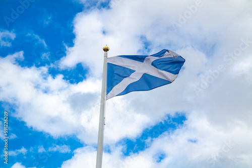 Scotland National flag waving in the wind photo