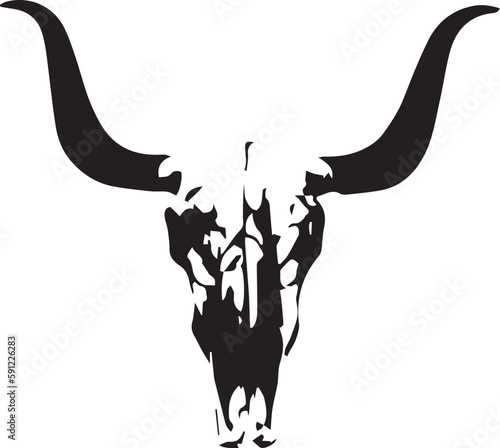 Longhorn Bull skull icon in black and white