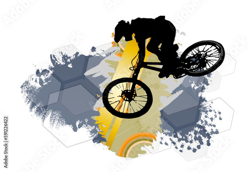 Active man. BMX rider in abstract sport background, vector.