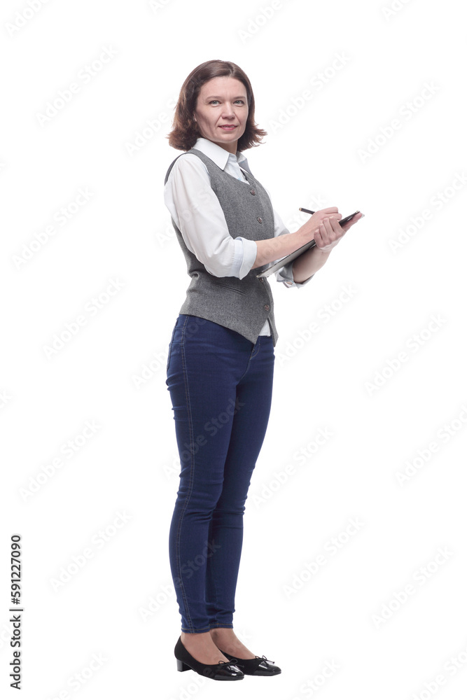 attractive mature woman with clipboard. isolated on a white attractive mature woman with clipboard. isolated on a white