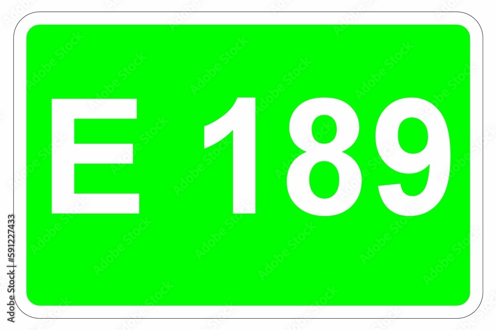 Illustration eines Europastraßenschildes der E 189 in Europa Illustration eines Europastraßenschildes der E 189 in Europa