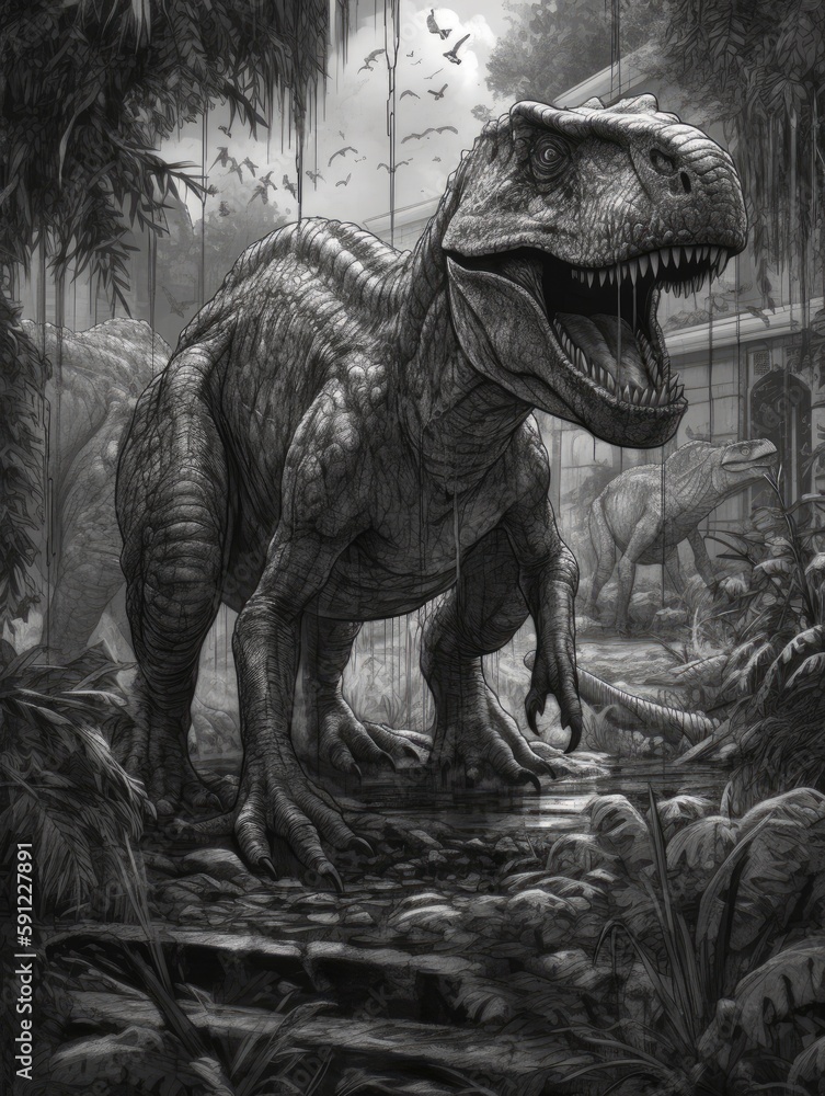 Fototapeta premium high Detailed Sketch of jurrassic dino - generative ai
