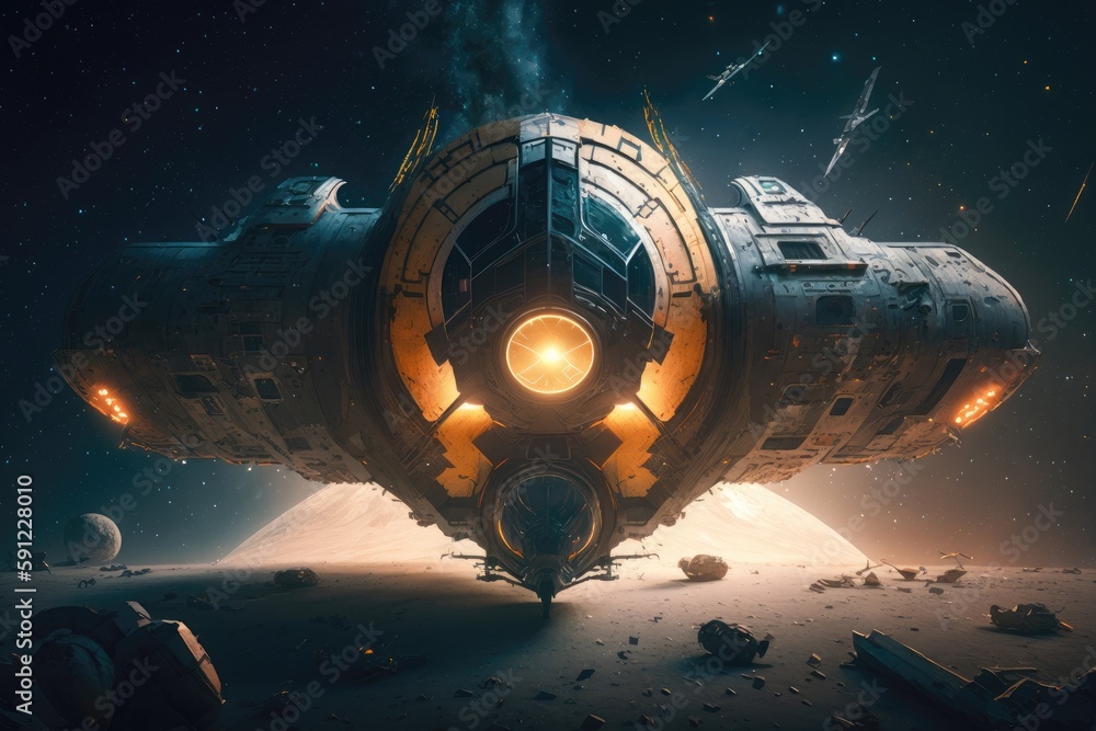 custom made wallpaper toronto digitalAn abandoned spaceship drifting through space Generative AI 2