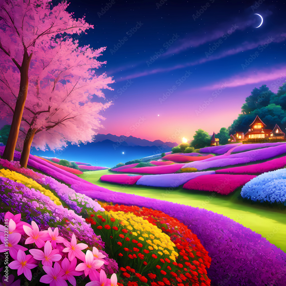 Dreamland scenery with beautiful natural nuances against the background of time
