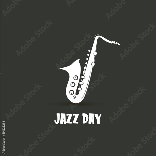 Photography International jazz day vector illustration with white saxophone isolated on grey background