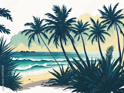 Tropical beach background water color style. ai generative