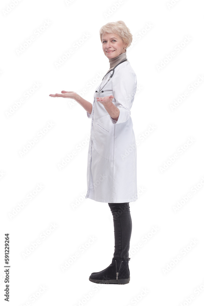 responsible female doctor with a stethoscope. isolated on a white responsible female doctor with a stethoscope. isolated on a white