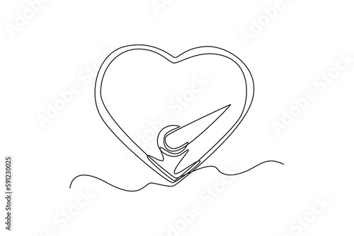 Continuous one-line drawing high blood pressure in the heart. World hypertension day concept single line draws design graphic vector illustration 