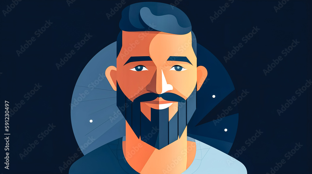 Illustration with a smiling man with a beard, generative AI. Illustration with a smiling man with a beard, generative AI.