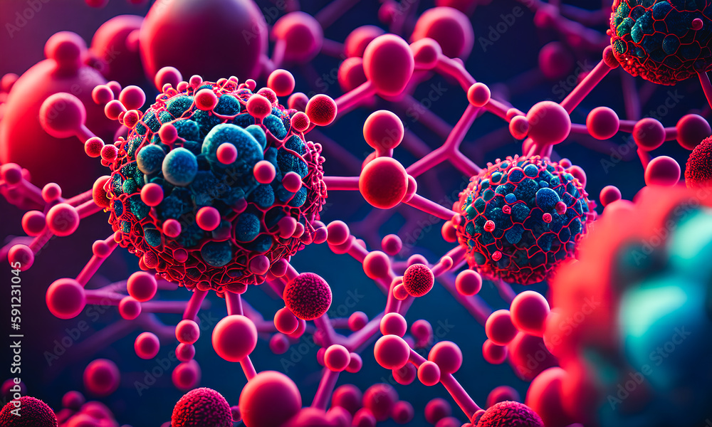 Complex chemical structures in vibrant colors, atoms, modern styling, new technologies, future. Generative AI Complex chemical structures in vibrant colors, atoms, modern styling, new technologies, future. Generative AI