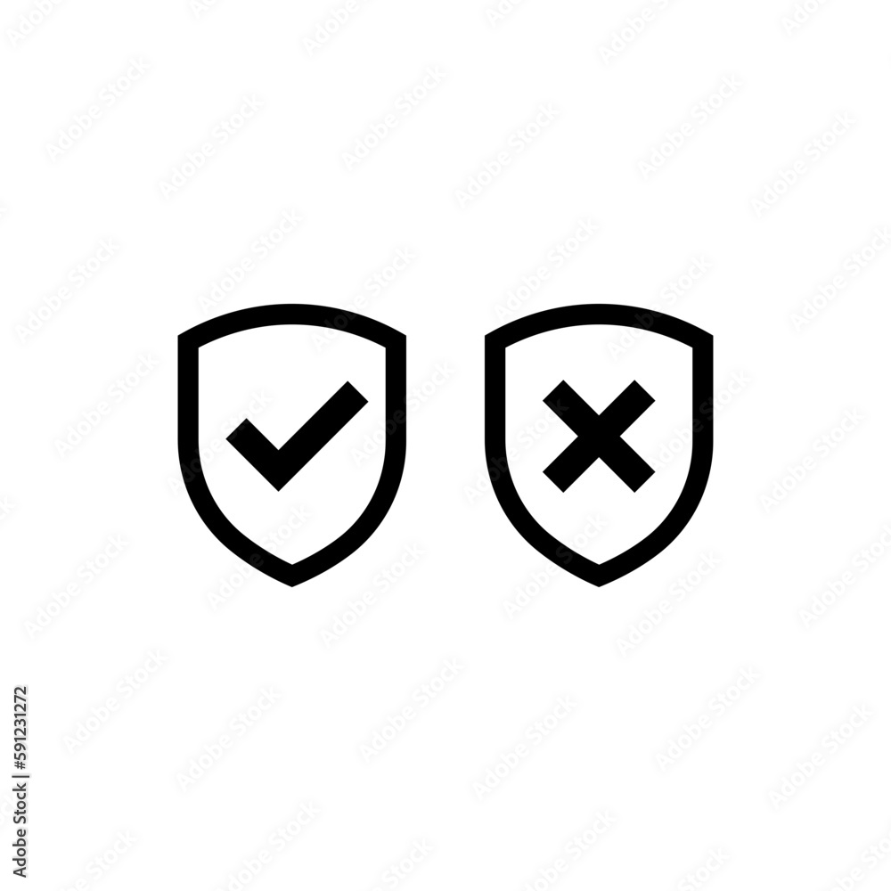 Outlined shield icons set. Yes and no. Vector illustration. Outlined shield icons set. Yes and no. Vector illustration.