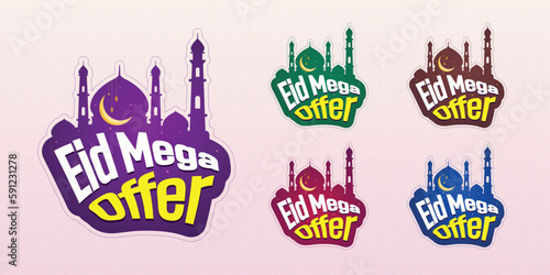 Eid Mega Offer tags. mega offer badges template. Sale offer price sign. Special offer symbol. Discount promotion. Discount badge  shape. Vector