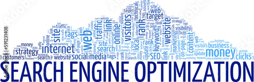 SEO - Search Engine Optimization word cloud conceptual design isolated on white background.