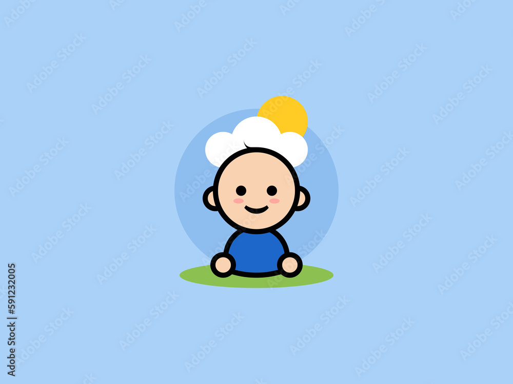 Print Cartoon little boy infant in blue | Cute baby boss | Logo Icon | Vector cartoon illustration | Sky Sun Grass Cloud Attractive Character Print Cartoon little boy infant in blue | Cute baby boss | Logo Icon | Vector cartoon illustration | Sky Sun Grass Cloud Attractive Character