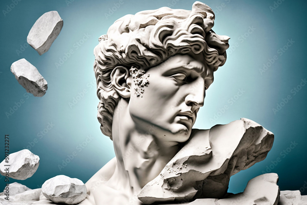 Premium AI Image Broken ancient greek statue head falling in pieces