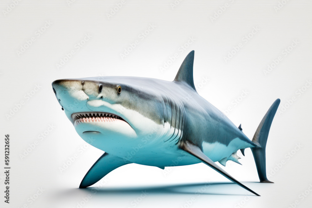 Picture of shark with big smile on it's face. Generative AI. Stock