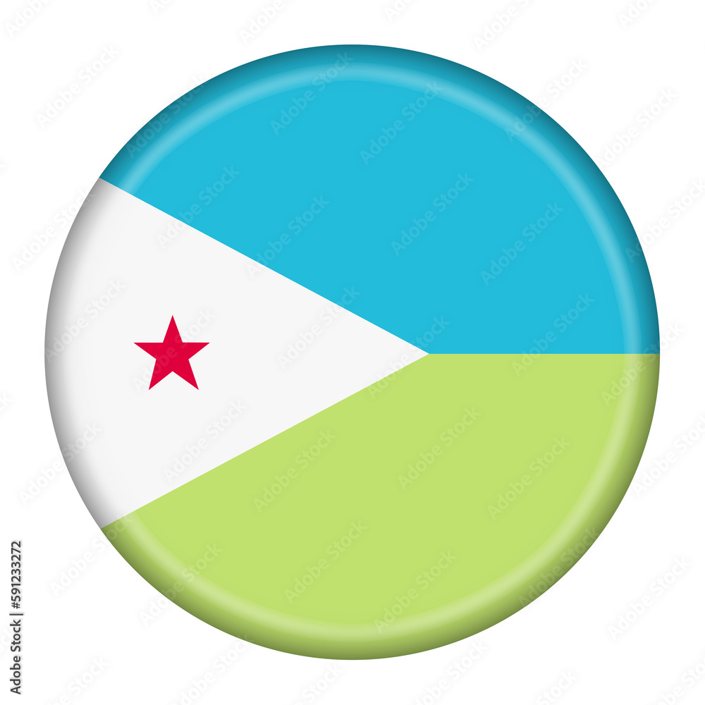 Djibouti flag button 3d illustration with clipping path Djibouti flag button 3d illustration with clipping path