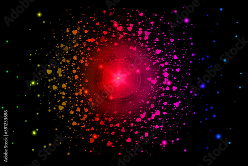 Realistic Colorful bokeh sparkle light effects on black background