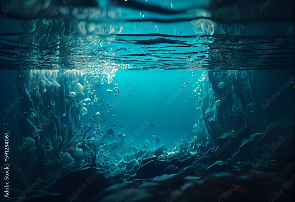 Underwater effect blue image mockup, light shadow overlay background