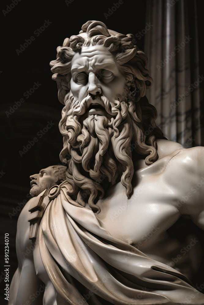 Sculpture of Zeus god of the sky in ancient Greek mythology. Generative AI