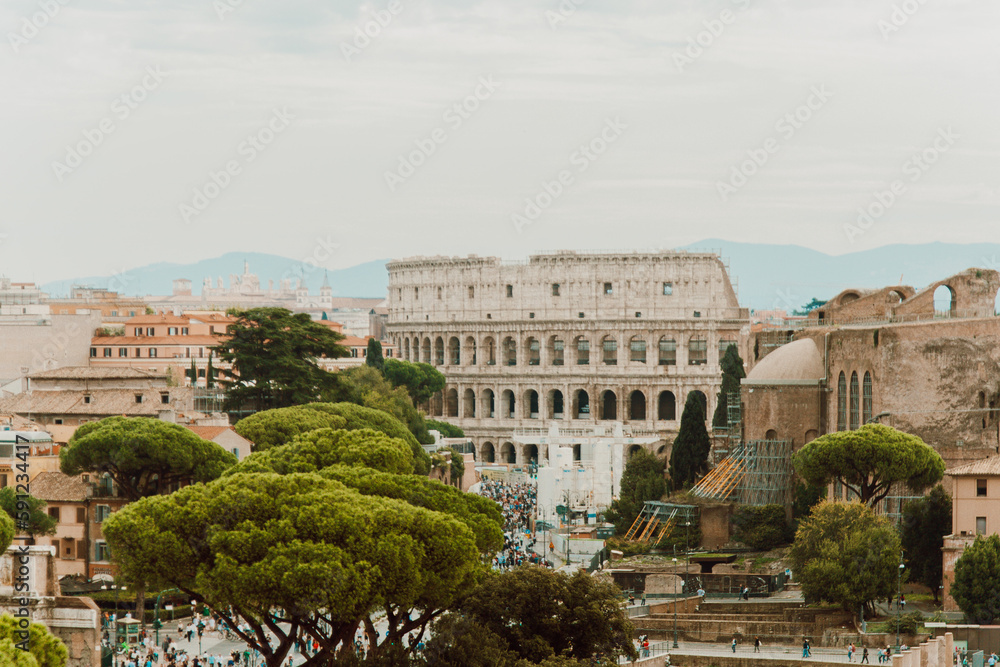 Obraz premium View of the roman forum city and the colosseum