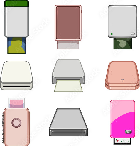 compact photo printer set cartoon vector illustration