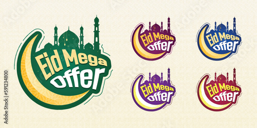 Eid Mega Offer Tags, Templates, Sale Offer Price Signs, Special Offer Symbols.
