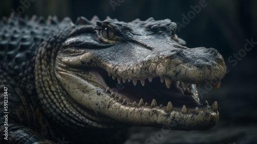 A generative AI crocodile, resembling a tyrannosaurus, unleashes a fierce roar