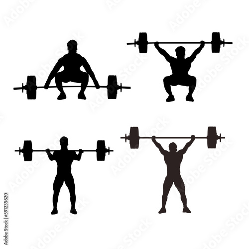 Set of weightlifting, weightlifter silhouette isolated