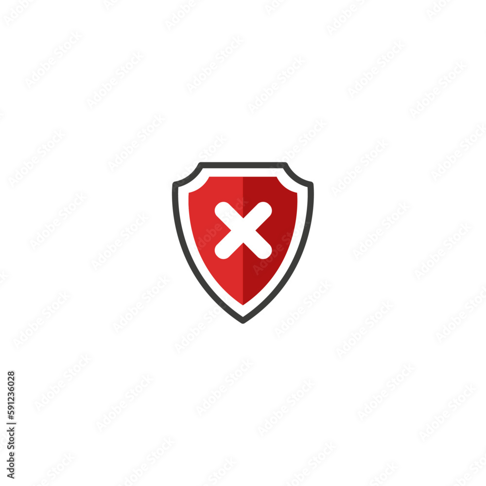 Outlined x mark shield icon. Reject, false. Vector illustration. Outlined x mark shield icon. Reject, false. Vector illustration.