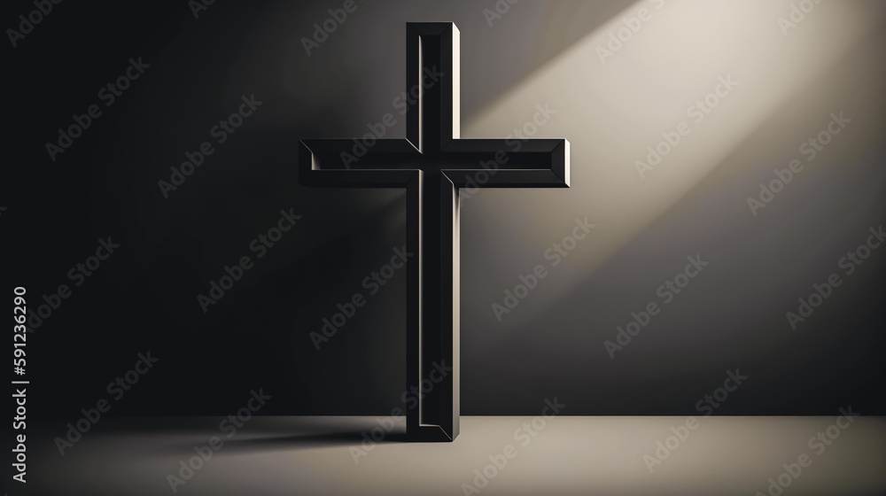 Naklejka premium Christian Cross on a dark background, generative AI.