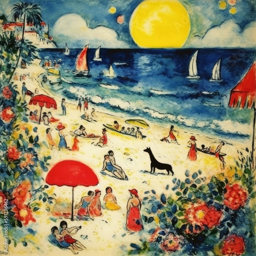 Wallpaper Mural Vacation sea sunny beach people rest and sailboats Torontodigital.ca
