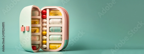 Colorful pills,capsules and vitamins sorted in pill box. Generated Ai photo