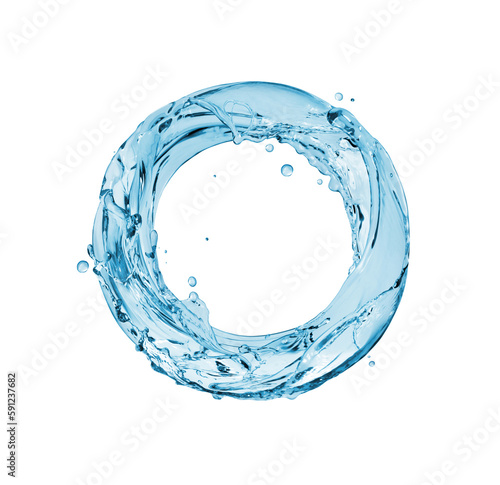 Circle made of water splashes isolated on white background